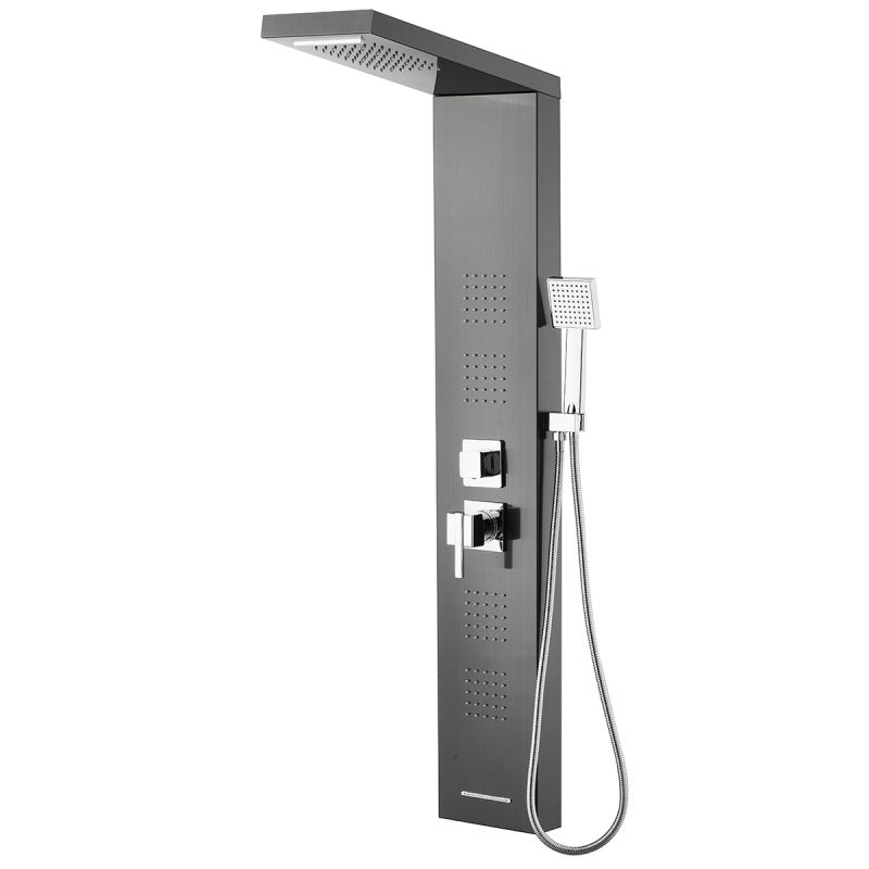 Panel dus, iluminare Led, Cascada, Ploaie tropicala, 5 functii, dus de mana, Dark grey, Infinity