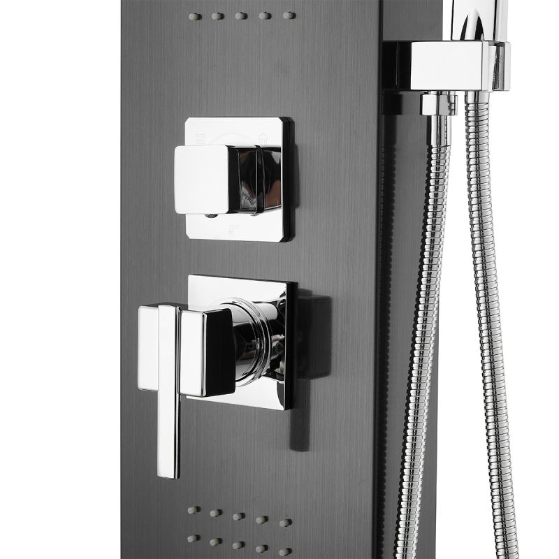 Panel dus, iluminare Led, Cascada, Ploaie tropicala, 5 functii, dus de mana, Dark grey, Infinity