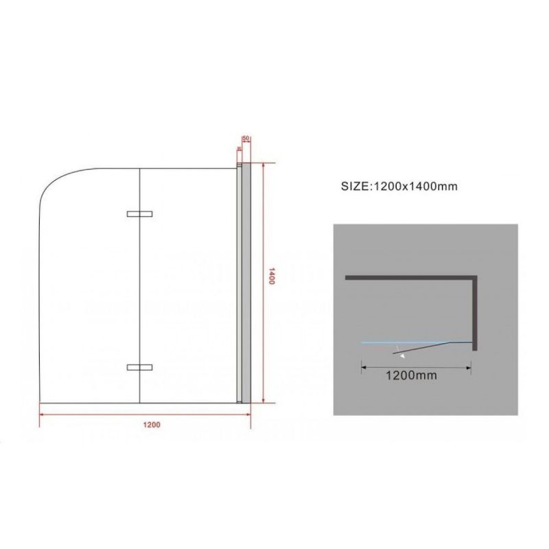 Paravan cada EGO-Sola, pliabil ,120 x 140 cm, sticla 6 mm, tratament Nano Easy Clean, finisaj negru