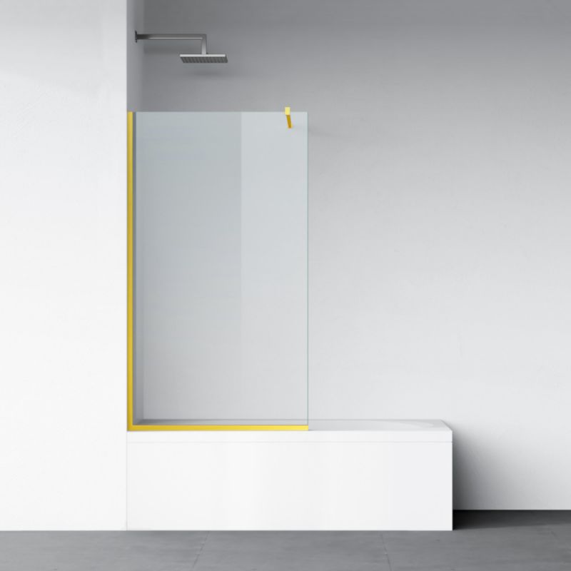 Paravan cada, fix, transparent, profile Auriu Mat, sticla securizata 8 mm, 80-90x150 cm , Nora