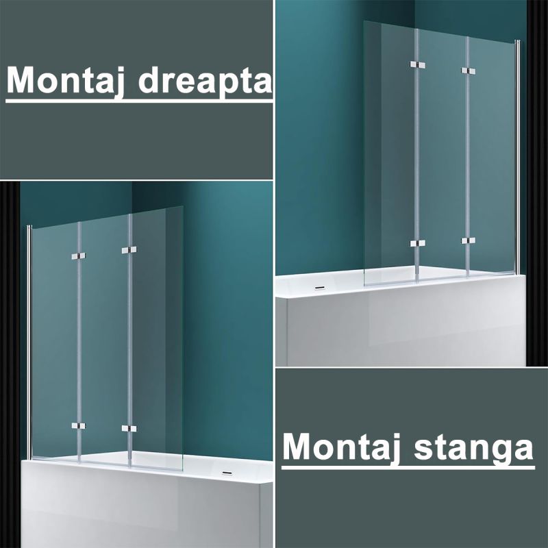 Paravan pliabil 116, 130x140 cm, sticla 6 mm, pivotant 180°, montaj pe dreapta, tratament Nano Easy Clean