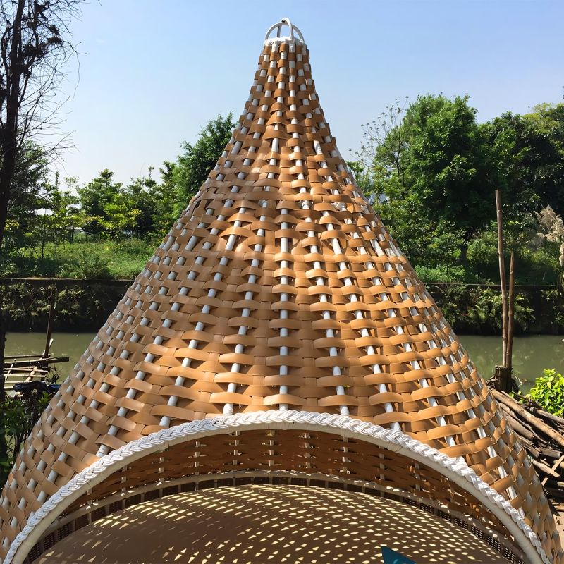 Pat exterior tip cuib, gradina terasa, 10 perne, aluminiu, impletitura din ratan, diametru 180x220 cm, Rustica