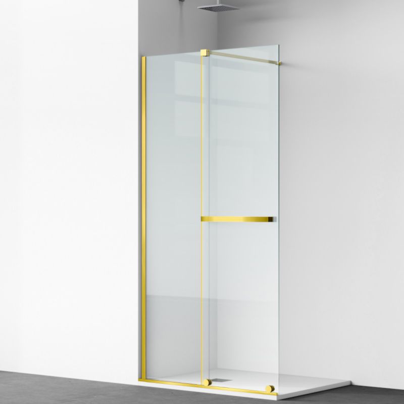 Perete dus Walk-In, sticla securizata de 6 mm, 2 elemente, glisant, dimensiuni 100-120x200 cm,  Auriu Mat, Benito