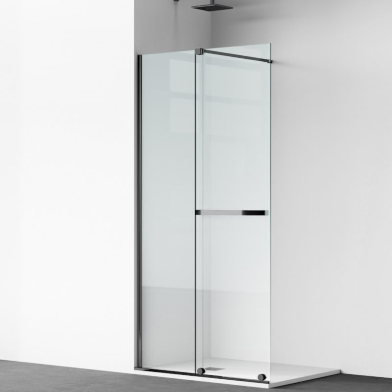 Perete dus Walk-In, sticla securizata de 6 mm, 2 elemente, glisant, dimensiuni 100-120x200 cm,  Negru Mat, Benito