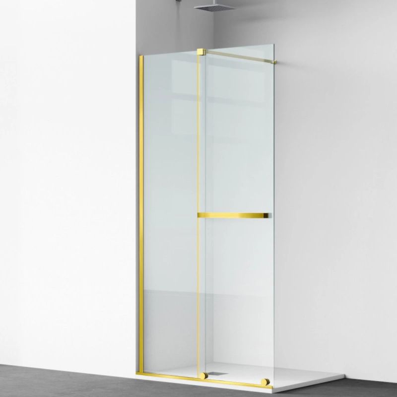 Perete dus Walk-In, sticla securizata de 6 mm, 2 elemente, glisant, dimensiuni 120x200 cm,  Auriu Mat, Benito