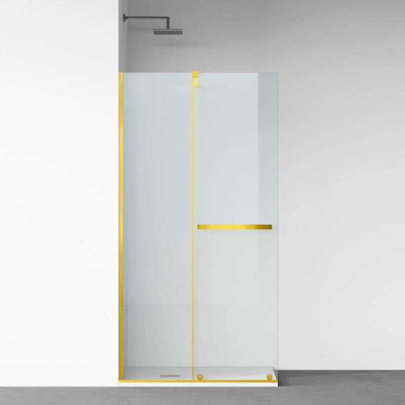 Perete dus Walk-In, sticla securizata de 6 mm, 2 elemente, glisant, dimensiuni 120x200 cm,  Auriu Mat, Benito