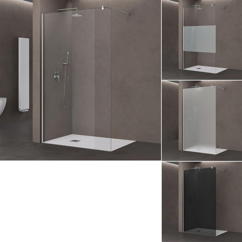 Perete dus Walk-In,  sticla securizata, sablata partial 10 mm, dimensiuni 100, 120, 140 cm, Lotus Efect, Sicilia