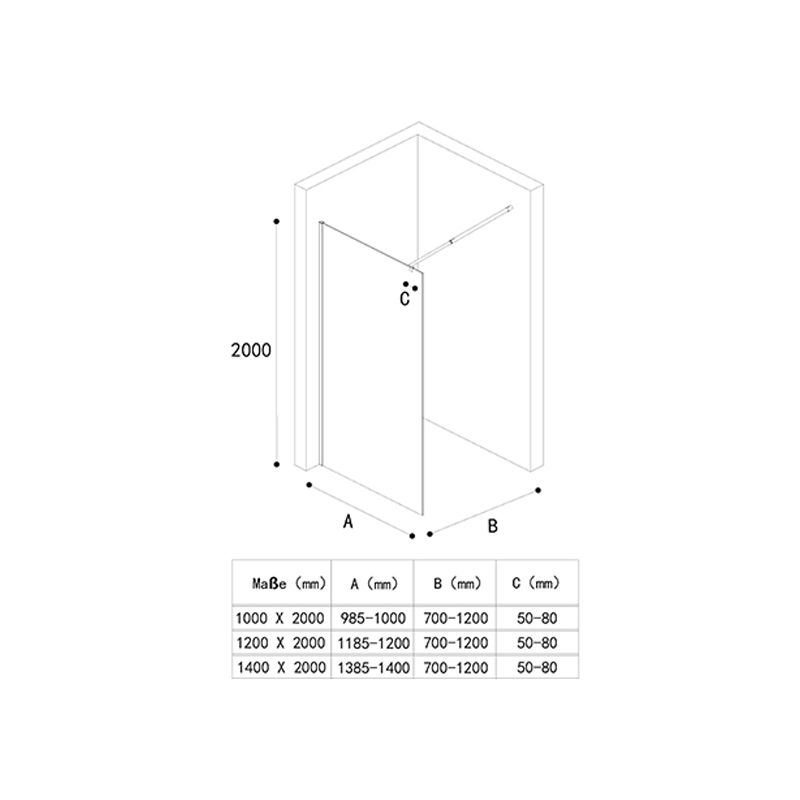 Perete dus Walk-In,  sticla securizata, sablata partial 10 mm, dimensiuni 100, 120, 140 cm, Lotus Efect, Sicilia