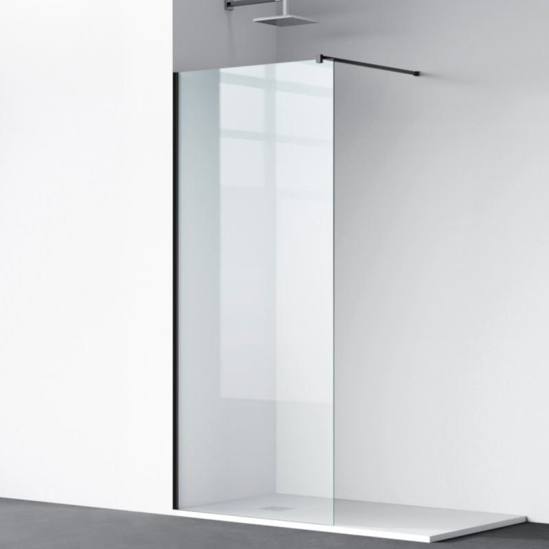 Perete dus Walk-In Ultra-Slim, sticla securizata de 8 mm, dimensiuni 80-120x200 cm, profile negru mat, Nano Easy Clean, Matia