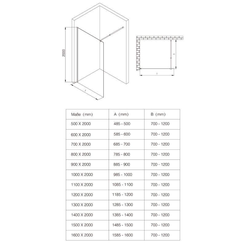 Perete dus Walk-In Ultra-Slim, sticla securizata de 8 mm, dimensiuni 80-160x200 cm, profile crom, Nano Easy Clean, Matia