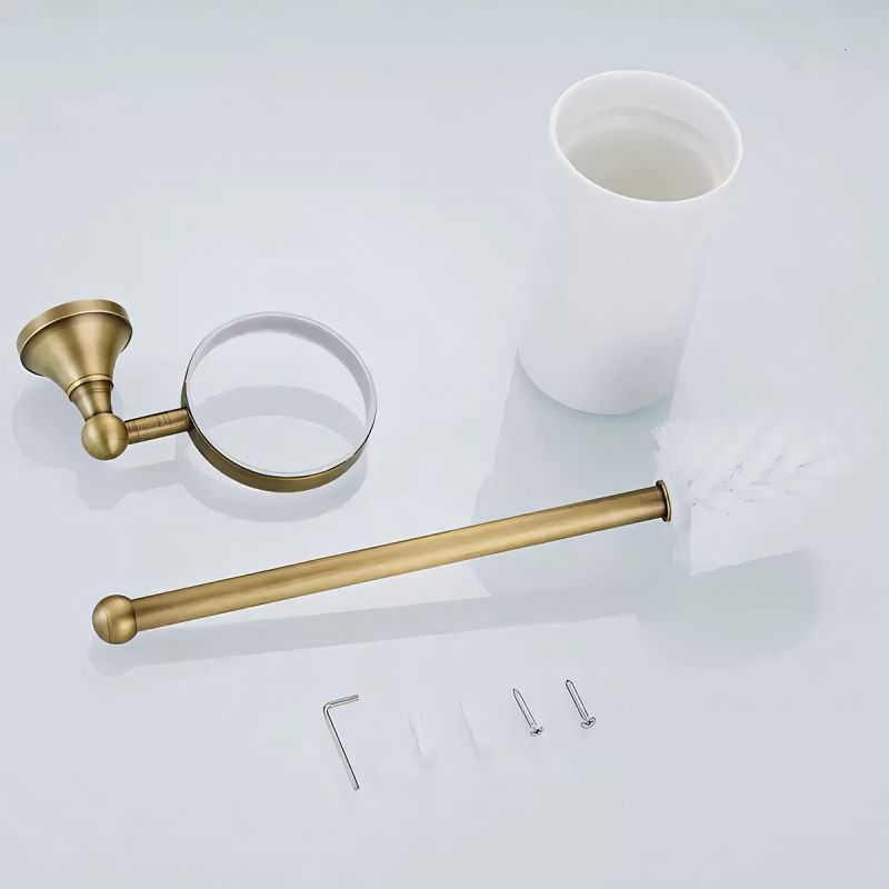 Perie toaleta cu suport inclus, montaj pe perete, Auriu Mat, Alama, Ceramica, Velvet