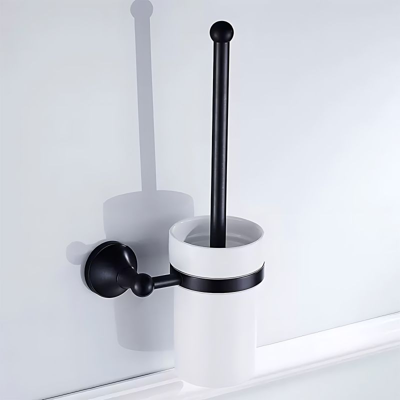 Perie toaleta cu suport inclus, montaj pe perete, Negru Lucios, Alama, Ceramica, Velvet