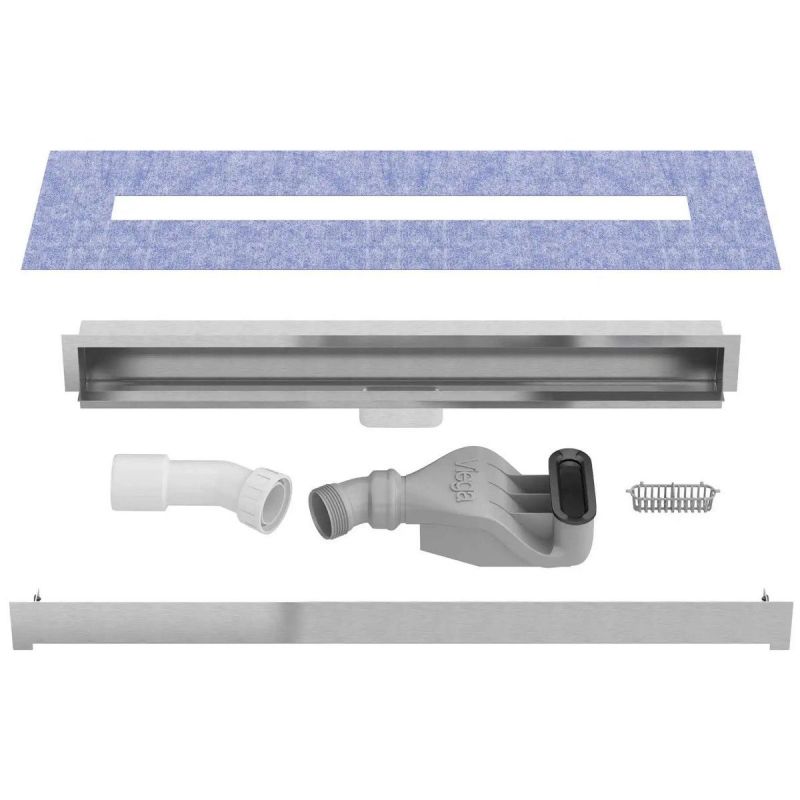 Rigola Dus montaj pe perete, sifon Viega, Crom, dimensiune 60, 80 cm, latime 7.4 cm, otel inoxidabil