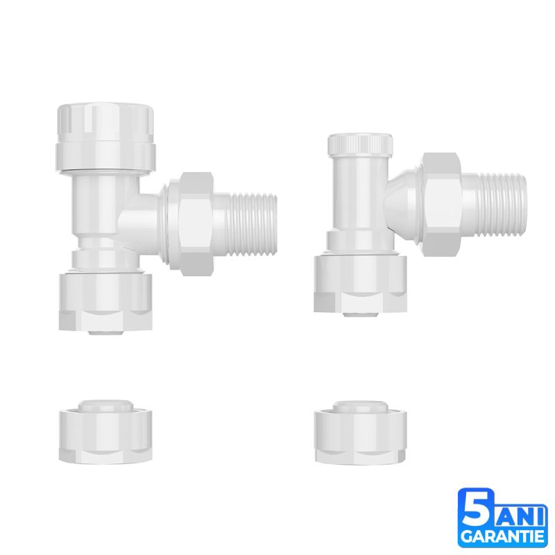 Robinet pentru conexiune laterala, alama, conexiune 1/2”, Alb