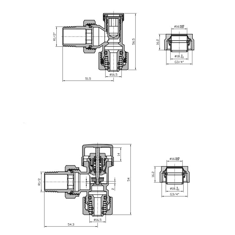Robinet pentru conexiune laterala, alama, conexiune 1/2”, Alb