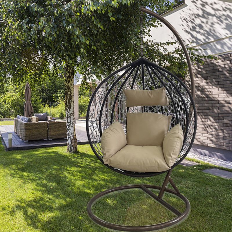 Scaun agatat, gradina sau terasa, Fotoliu suspendat, Curte sau Living, ratan, California Brown XL