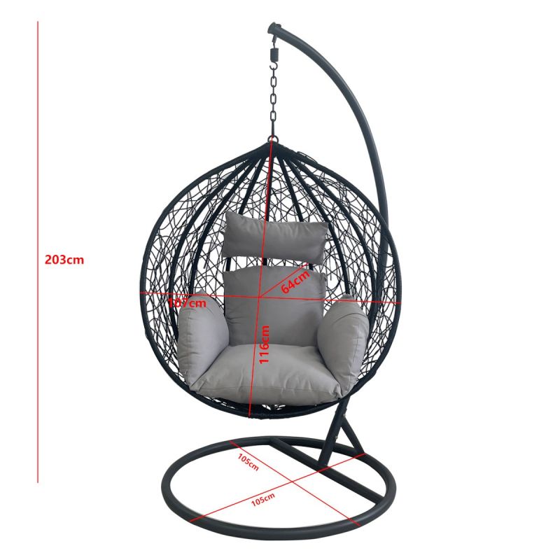 Scaun agatat, gradina sau terasa, Fotoliu suspendat de relaxare, California Black XL