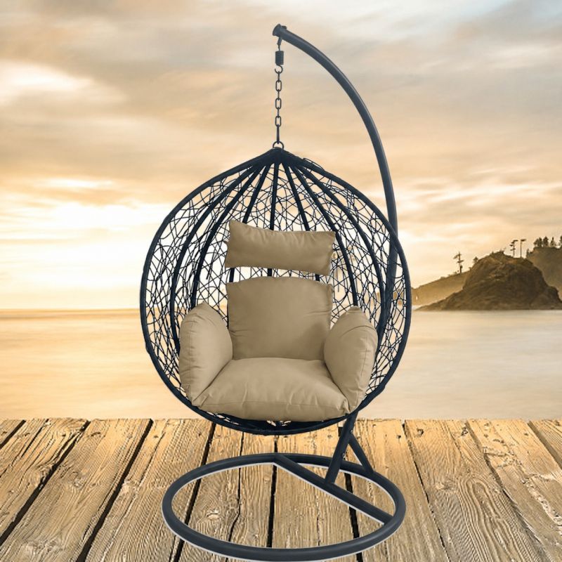Scaun agatat, gradina sau terasa, Fotoliu suspendat de relaxare, California Black XL