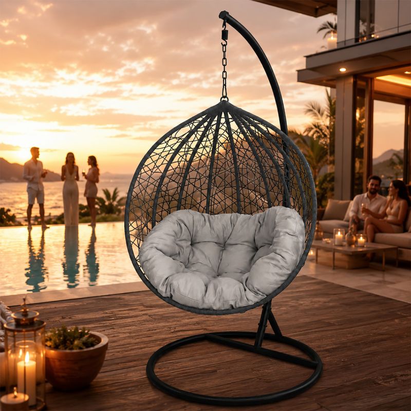 Scaun agatat, gradina sau terasa, Fotoliu suspendat de relaxare, California Grey XL