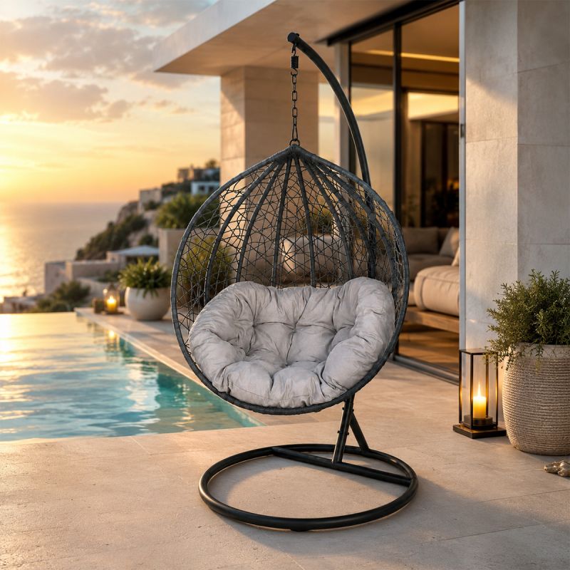 Scaun agatat, gradina sau terasa, Fotoliu suspendat de relaxare, California Grey XL