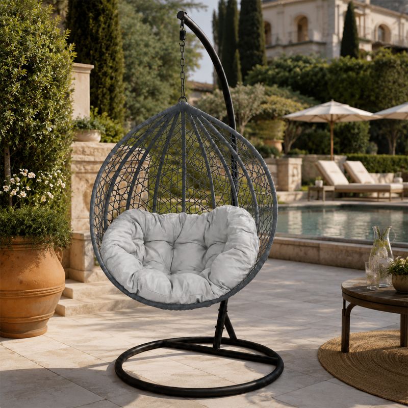 Scaun agatat, gradina sau terasa, Fotoliu suspendat de relaxare, California Grey XL