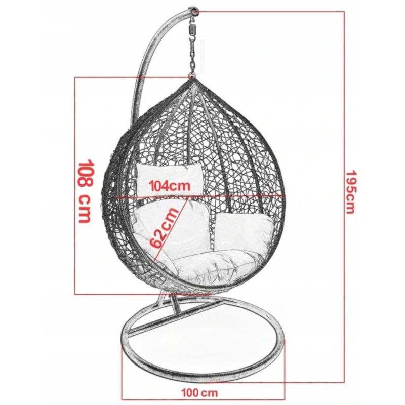 Scaun agatat, gradina sau terasa, Fotoliu suspendat de relaxare, California Grey XL