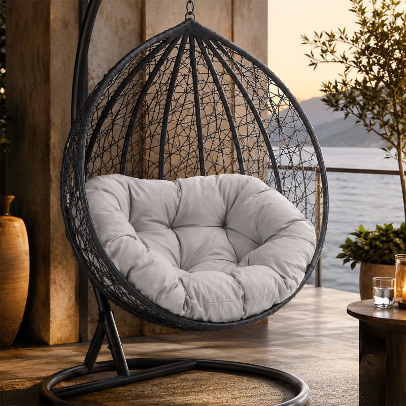 Scaun agatat, gradina sau terasa, Fotoliu suspendat de relaxare, California Grey XL