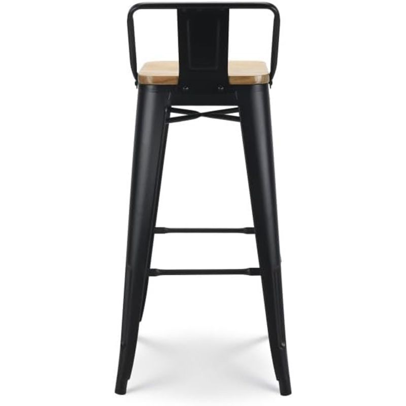 Scaun de bar, cadru ranforsat, fier, sezut din lemn de ulm, design industrial, 43x43x76 cm, Timo