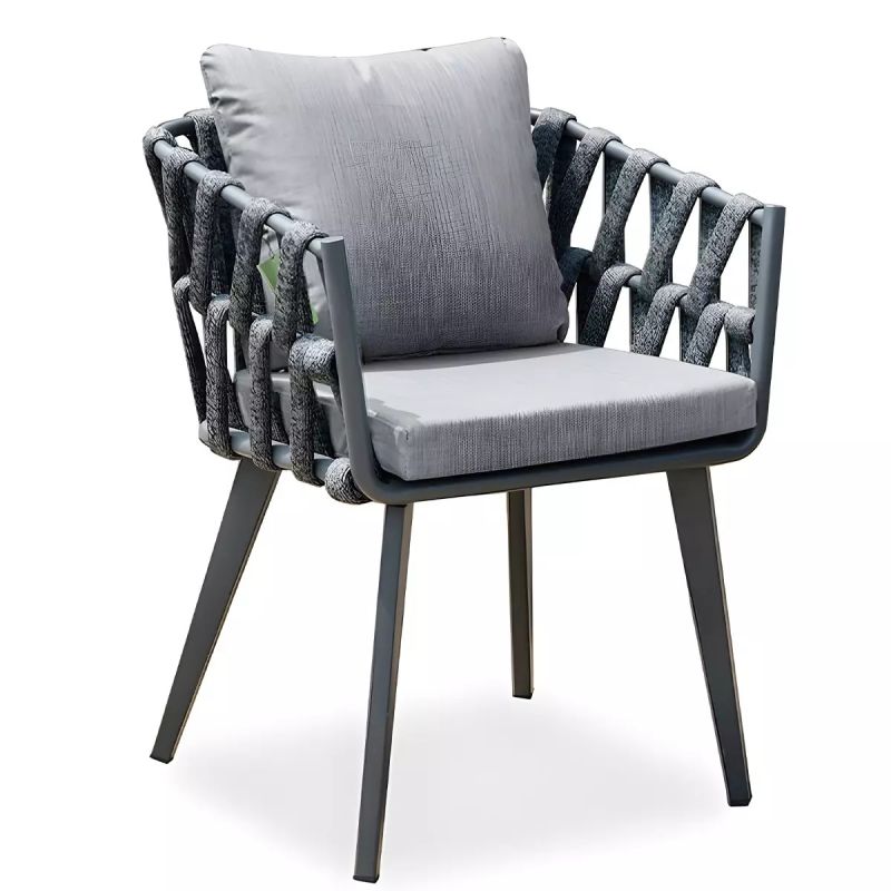 Scaun Riga, pentru mobilier de terasa, aluminiu, perna de 5 cm, impletitura tip funie, 58x64.5x75 cm