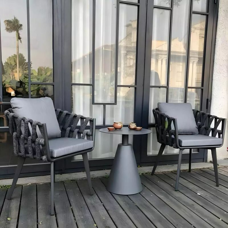 Scaun Riga, pentru mobilier de terasa, aluminiu, perna de 5 cm, impletitura tip funie, 58x64.5x75 cm