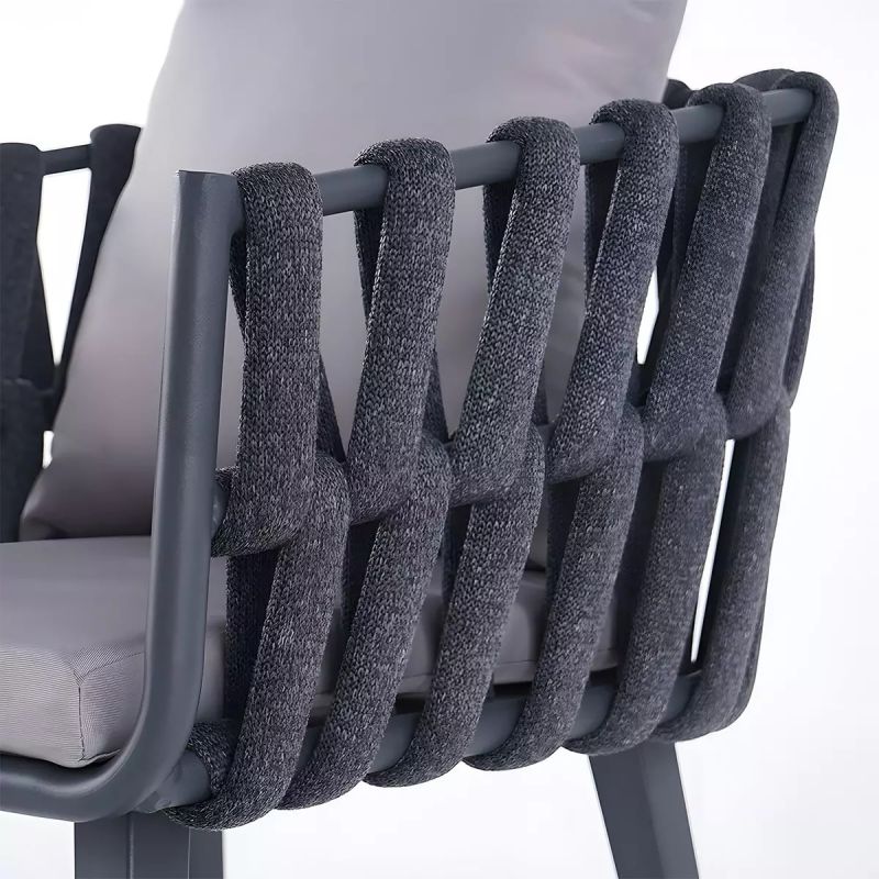 Scaun Riga, pentru mobilier de terasa, aluminiu, perna de 5 cm, impletitura tip funie, 58x64.5x75 cm