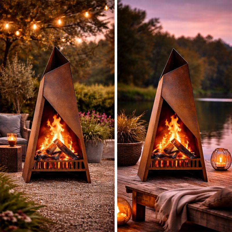 Semineu, vatra de foc, dimensiuni: 46x40x97 cm, otel corten de 2.5 mm, Inferno