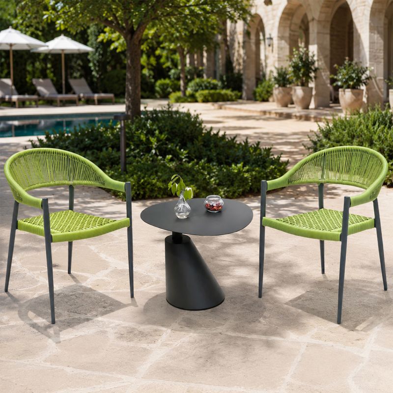 Set masa cu 2 scaune impletitura tip funie verde, terasa sau gradina, aluminiu dark grey,  Oasis