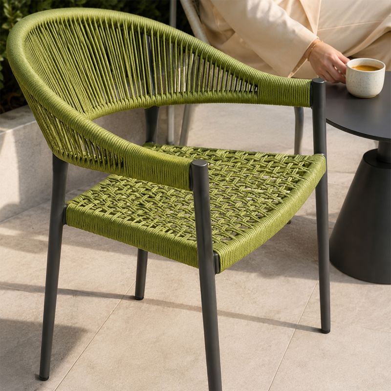 Set masa cu 2 scaune impletitura tip funie verde, terasa sau gradina, aluminiu dark grey,  Oasis