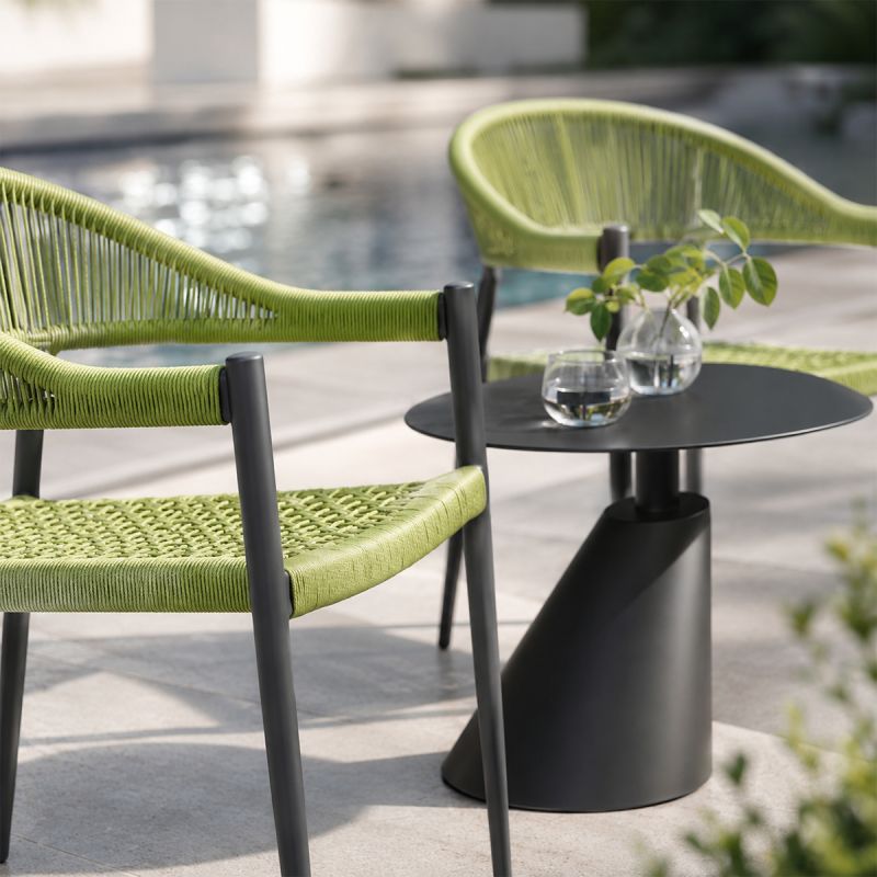 Set masa cu 2 scaune impletitura tip funie verde, terasa sau gradina, aluminiu dark grey,  Oasis