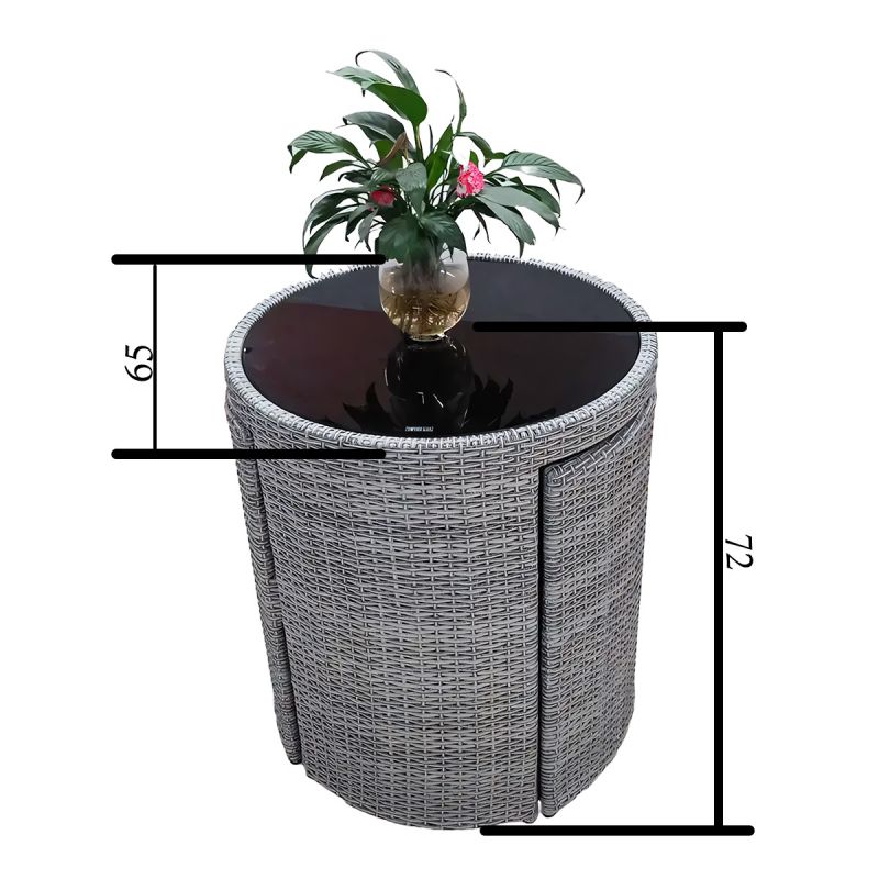 Set masa cu 2 scaune pliabil stivuibil, gradina, terasa, poliratan, blat de sticla, diametru 65 cm, Palermo