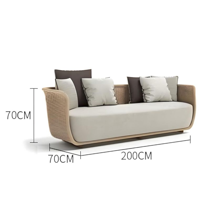 Set mobilier, 2 fotolii, canapea 3 locuri, masuta, terasa gradina, aluminiu, impletitura funie, perne verzi masliniu, NIKO