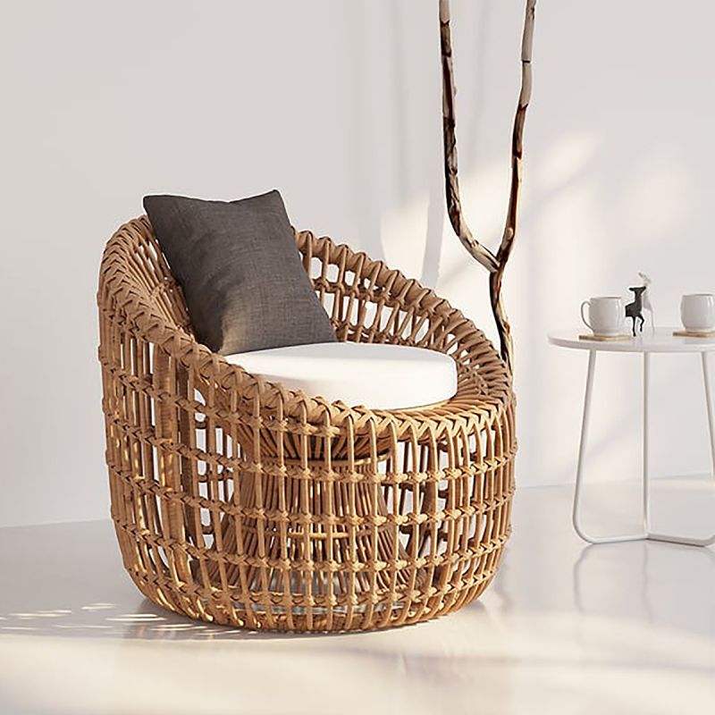 Set mobilier, 2 fotolii, masuta de cafea, terasa sau gradina, cadru aluminiu, poliratan, perne maro si albe, Ema