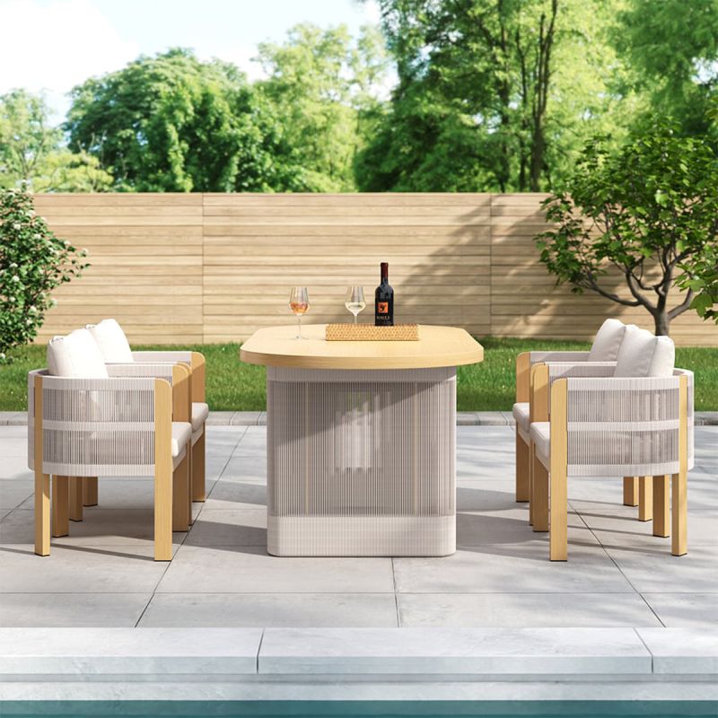 Set mobilier, 6 scaune, masa extensibila, terasa sau gradina, aluminiu si impletitura tip funie, perne incluse, Riviera