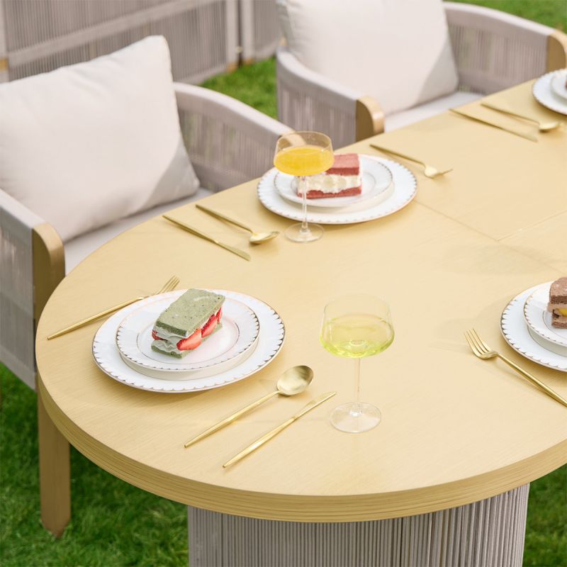Set mobilier, 6 scaune, masa extensibila, terasa sau gradina, aluminiu si impletitura tip funie, perne incluse, Riviera