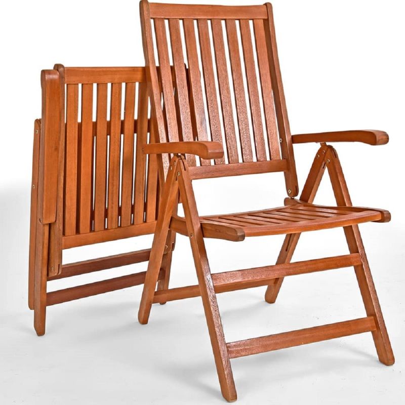 Set mobilier, 6 scaune pliabile, Eucalipt certificat FSC®, suport umbrela, Maro, 200x100x74, Houston