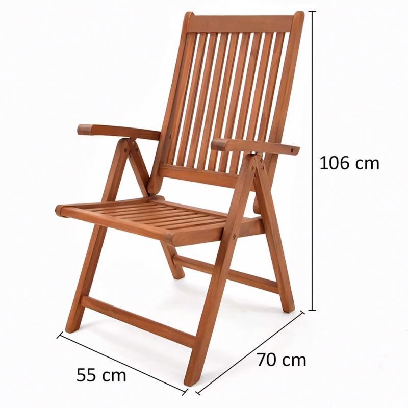 Set mobilier, 6 scaune pliabile, Eucalipt certificat FSC®, suport umbrela, Maro, 200x100x74, Houston