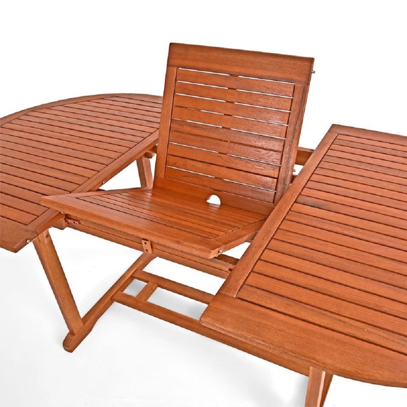 Set mobilier, 6 scaune pliabile, Eucalipt certificat FSC®, suport umbrela, Maro, 200x100x74, Houston