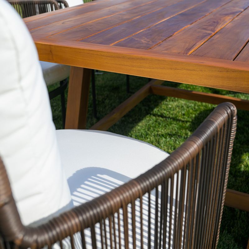 Set mobilier, 8 scaune, terasa, gradina, masa, cadru aluminiu poliratan, lemn masiv de Tec, Tess