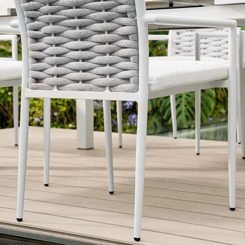Set mobilier, 8 scaune terasa gradina, masa mare, aluminiu si lemn, , impletitura tip funie, Torino