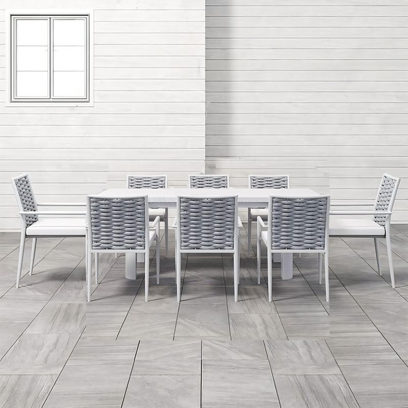 Set mobilier, 8 scaune terasa gradina, masa mare, aluminiu si lemn, , impletitura tip funie, Torino
