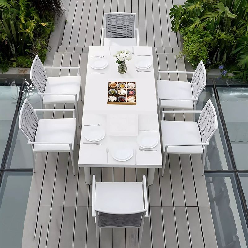 Set mobilier, 8 scaune terasa gradina, masa mare, aluminiu si lemn, , impletitura tip funie, Torino