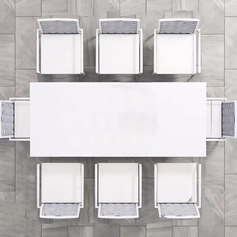 Set mobilier, 8 scaune terasa gradina, masa mare, aluminiu si lemn, , impletitura tip funie, Torino