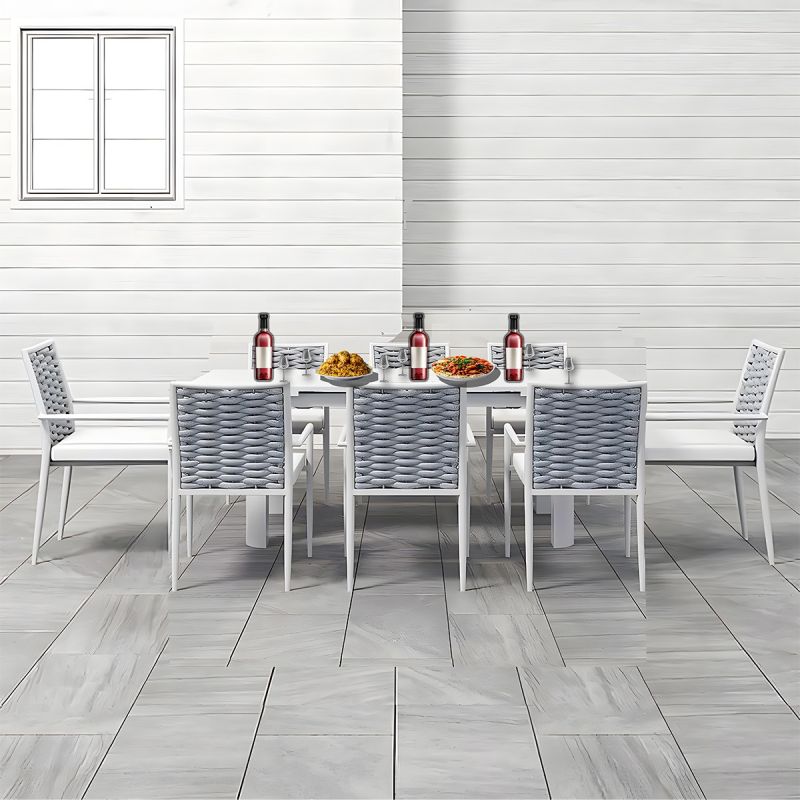 Set mobilier, 8 scaune terasa gradina, masa mare, aluminiu si lemn, , impletitura tip funie, Torino