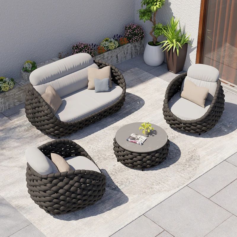 Set mobilier, aluminiu, terasa gradina, canapea, fotolii, masuta, impletitura rotunda tip funie, Dylan